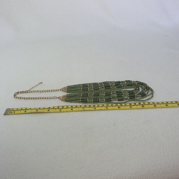 Green Gold Multi Strand Bib Layered Necklace Fashion Jewelry - Picture 6 of 9